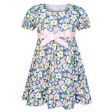 SMILING PINKER Girls Ditsy Floral Puff Sleeve Dress with Bow Belt