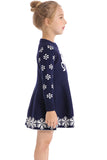 Blue Christmas dress with snowflakes on the sleeves