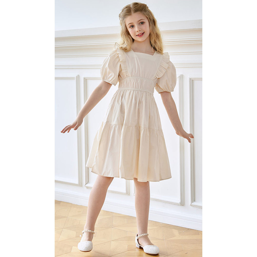 SMILING PINKER Girls Square Neck Ruffle Sleeve Tiered Dress 6 Years / Pink SMILING PINKER Girls Square Neck Ruffle Sleeve Tiered Dress 6 Years / Pink