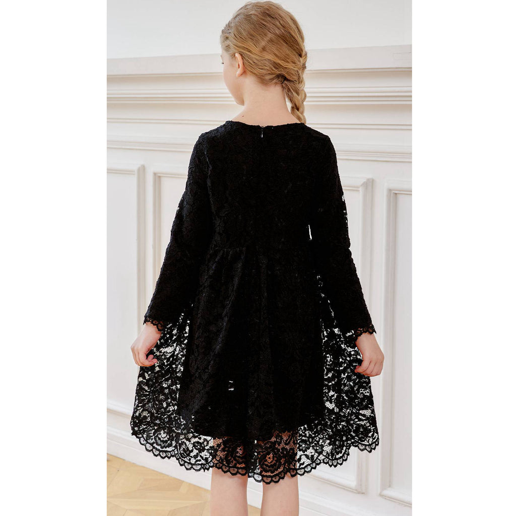 SMILING PINKER Girls A-Line Long Sleeve Floral Lace Dress 9-10 Years / Black SMILING PINKER Girls A-Line Long Sleeve Floral Lace Dress 9-10 Years / Black