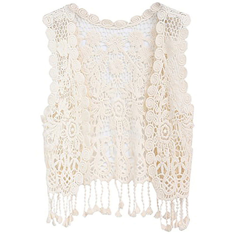 crochet vest cardigan - beige