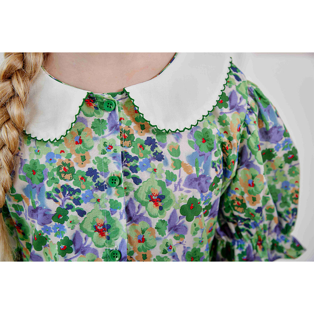 SMILING PINKER Girls Peter Pan Collar Floral Print Puff Sleeves Dress SMILING PINKER Girls Peter Pan Collar Floral Print Puff Sleeves Dress