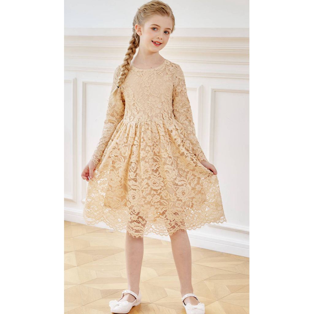 SMILING PINKER Girls A-Line Long Sleeve Floral Lace Dress SMILING PINKER Girls A-Line Long Sleeve Floral Lace Dress