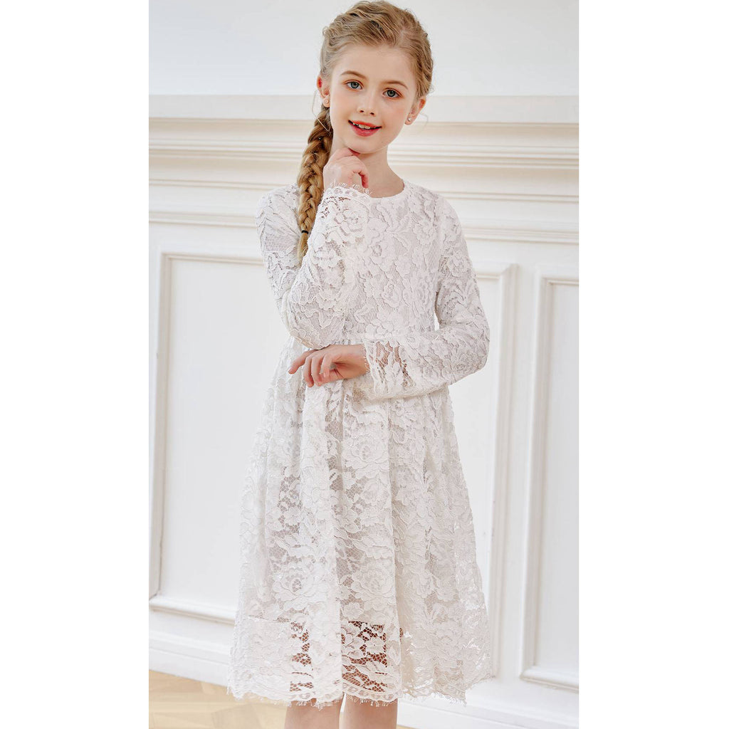 SMILING PINKER Girls A-Line Long Sleeve Floral Lace Dress SMILING PINKER Girls A-Line Long Sleeve Floral Lace Dress