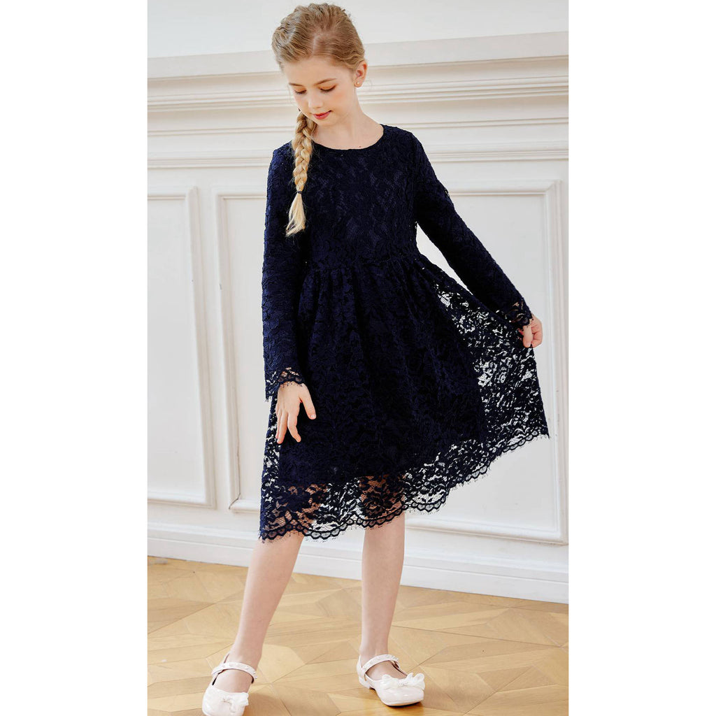 SMILING PINKER Girls A-Line Long Sleeve Floral Lace Dress 9-10 Years / Black SMILING PINKER Girls A-Line Long Sleeve Floral Lace Dress 9-10 Years / Black