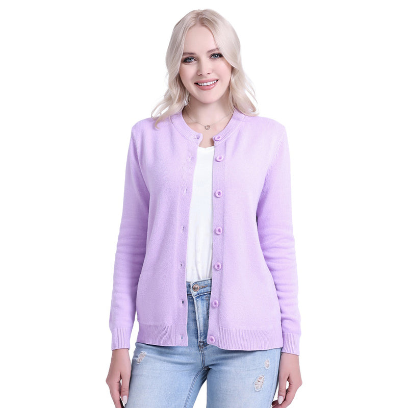 lavender women thick cardigan sweater