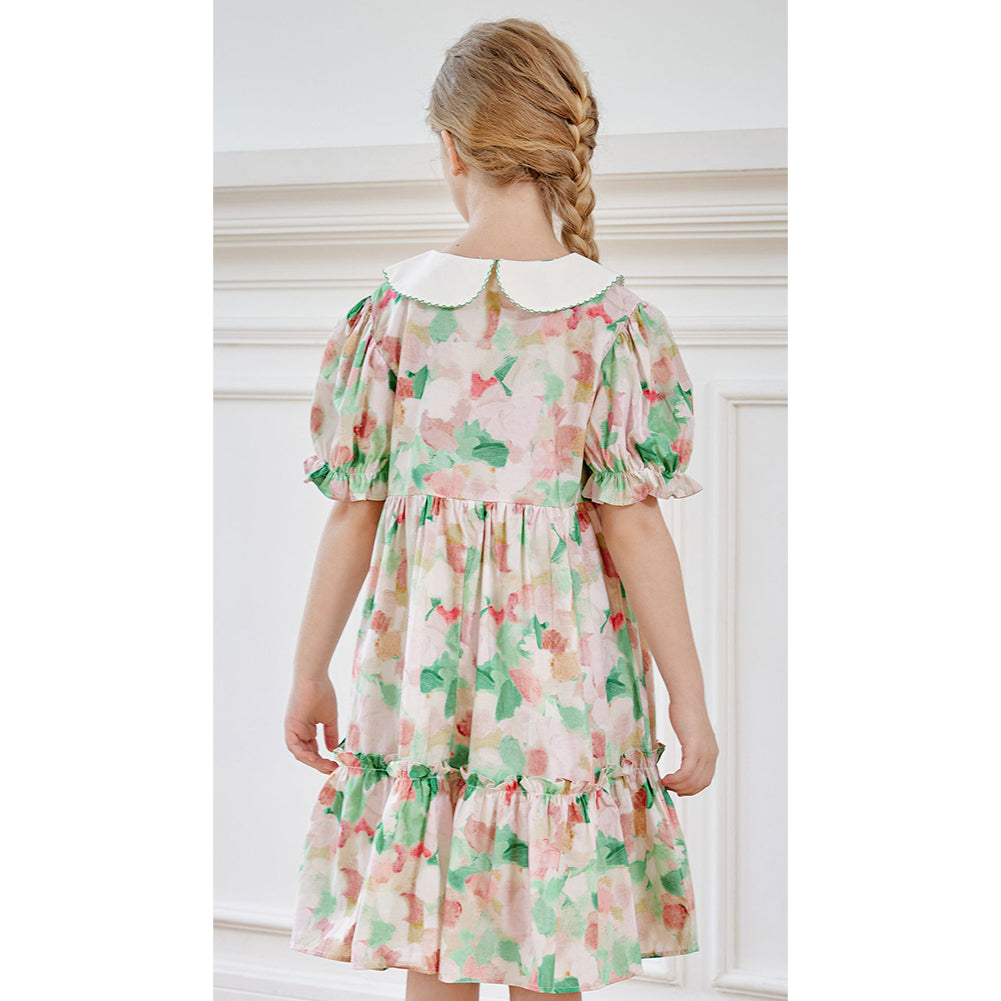 smiling pinker dress SMILING PINKER Girls Tulip Print Flutter Sleeve Dress With Bow Belt
