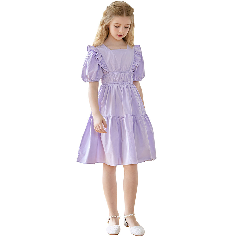 smiling pinker dress SMILING PINKER Girls Square Neck Ruffle Sleeve Tiered Dress 6 Years / Pink