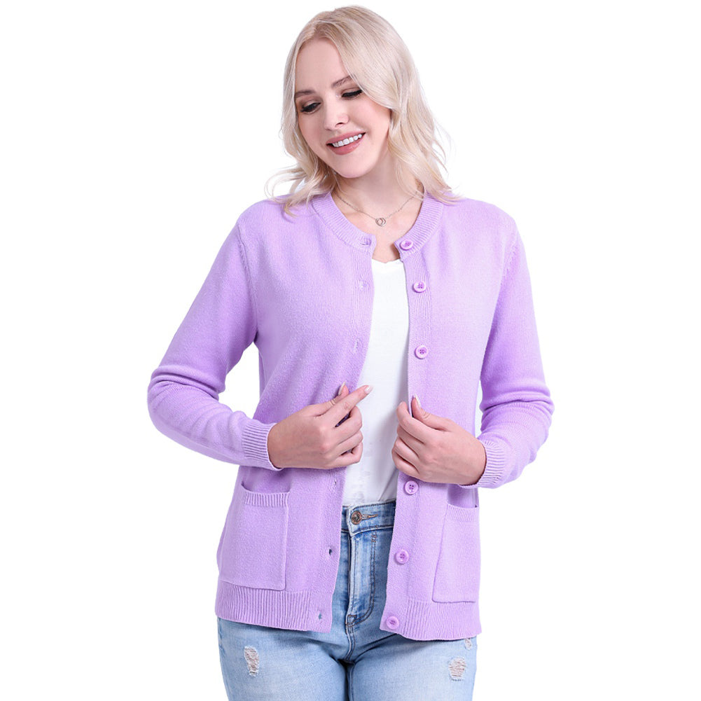SMILING PINKER Women’s Medium Weight Cardigan Crew Neck Button Down Sw