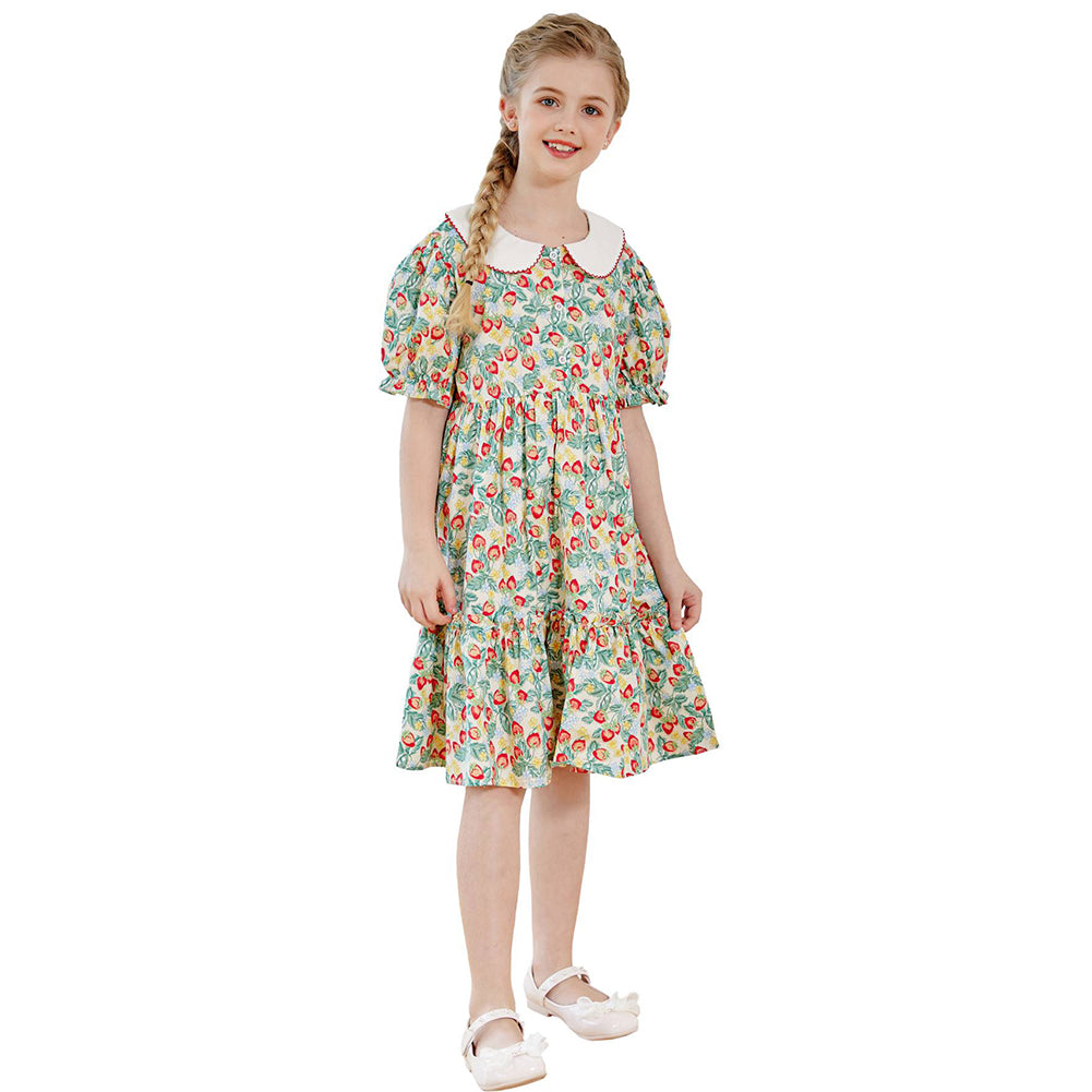 smiling pinker dress SMILING PINKER Girls Tulip Print Flutter Sleeve Dress With Bow Belt