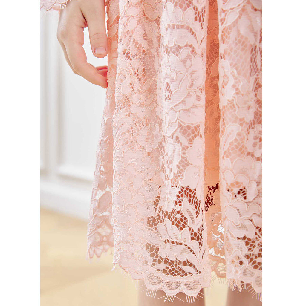 Smiling Pinker Girls A-Line Long Sleeve Floral Lace Dress 8-9 Years / Champagne Smiling Pinker Girls A-Line Long Sleeve Floral Lace Dress 8-9 Years / Champagne