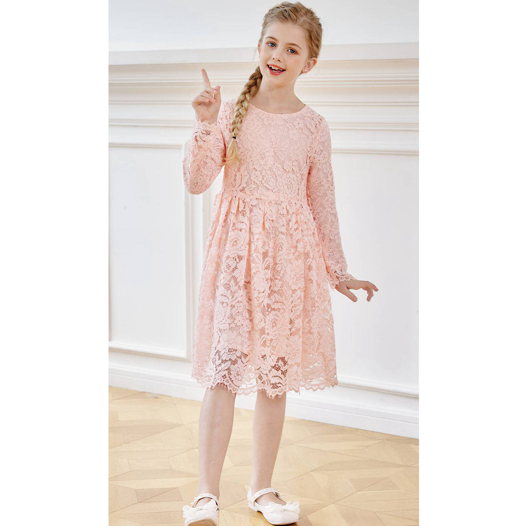 SMILING PINKER Girls A-Line Long Sleeve Floral Lace Dress SMILING PINKER Girls A-Line Long Sleeve Floral Lace Dress