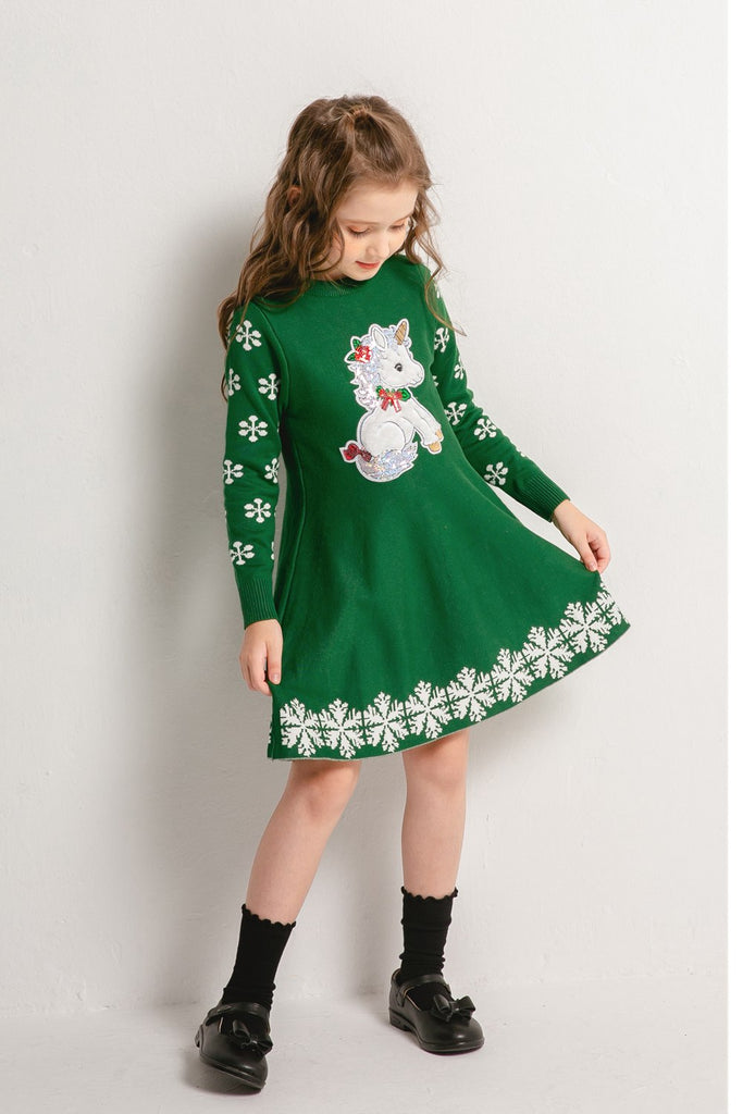 unicorn christmas dress Navy Santa and Unicorn Appliqu Button Front Dress