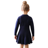 Girls Pleated Dress - navy blue - back