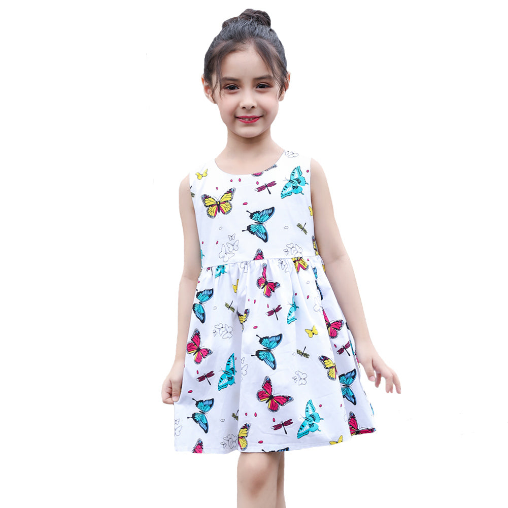 SMILING PINKER Girls Dresses Summer Sleeveless Butterfly Cotton Dress 5-6 / pink SMILING PINKER Girls Dresses Summer Sleeveless Butterfly Cotton Dress 5-6 / pink