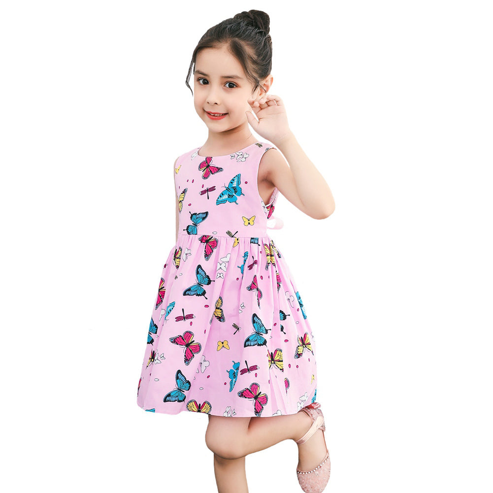 Smiling Pinker Girls Dresses Summer Sleeveless Butterfly Cotton Dress 1-2 / Pink Smiling Pinker Girls Dresses Summer Sleeveless Butterfly Cotton Dress 1-2 / Pink