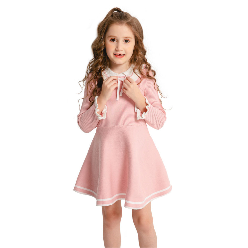 SMILING PINKER Girls Dresses Mock Neck Houndstooth Knitted Sweater Flare Winter Dress Clothing 4-5 T / Black