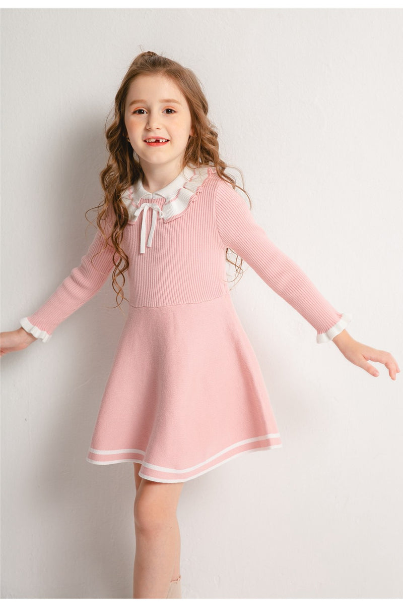 Knitted sweater dress - Cute ruffled collar